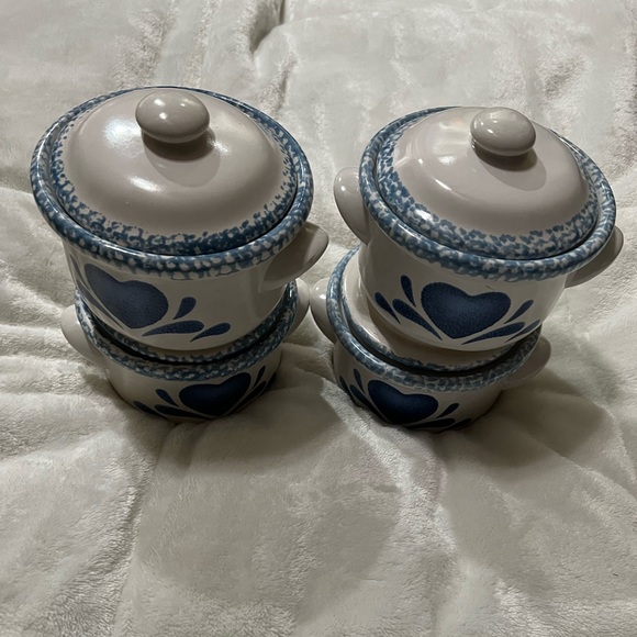 Corelle Jay Import Blue Hearts Spongeware crocks 4 bowls with lid - Picture 12 of 12
